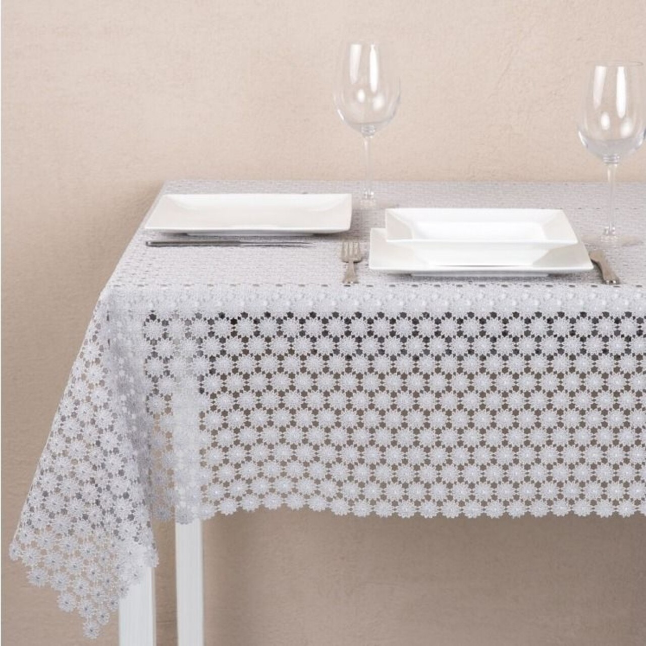 Fata de masa Lace, Ambition, 160x280 cm, poliester, gri - imagine 4